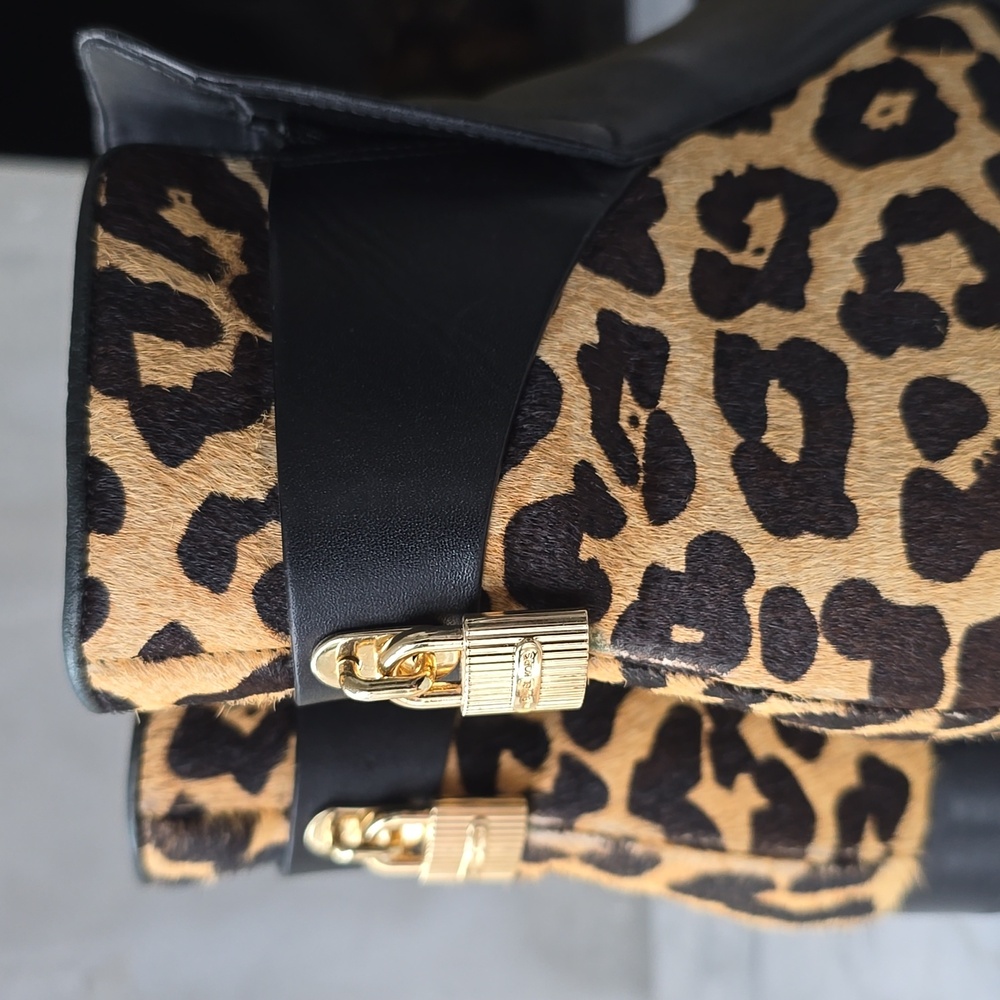 Michael Kors black leather leopard mira bootie flat ankle 8